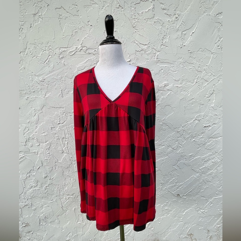 NWT Cream N Sugar Buffalo Plaid Red & Black Long Sleeve Top Small